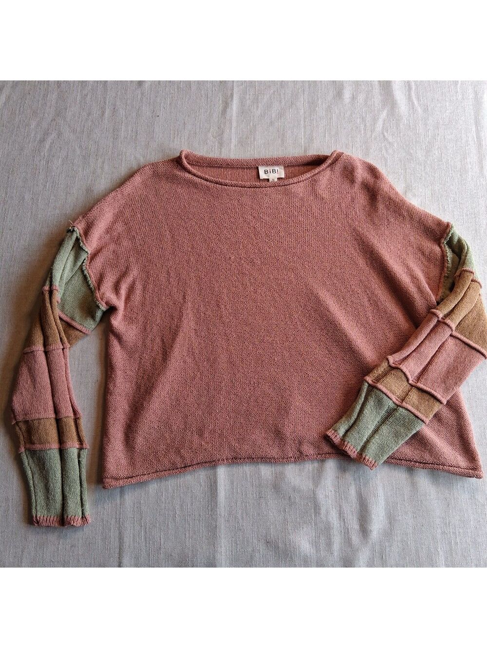 BIBI Mauve Pink Color Block Knit Sweater – Boho Western Y2K Cozy